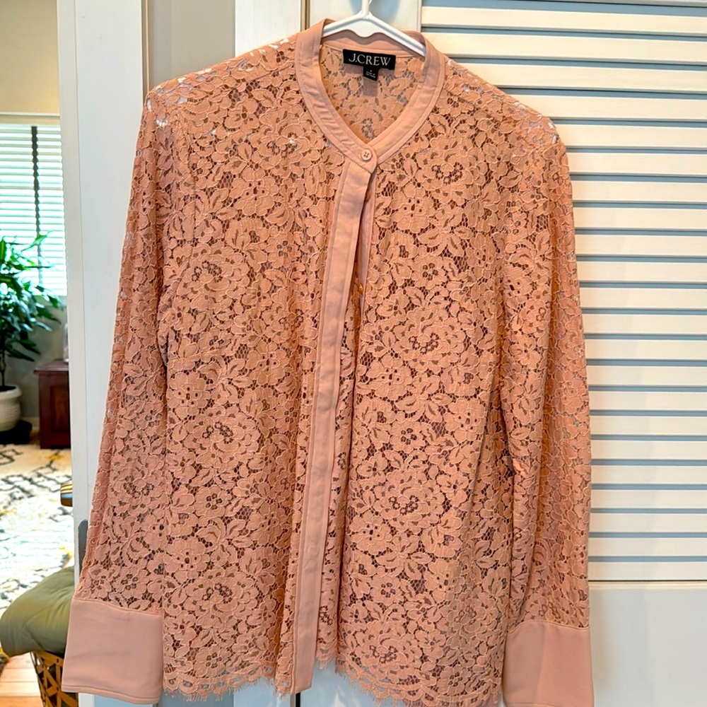 I.Crew Lace Button down in Mauve Blush